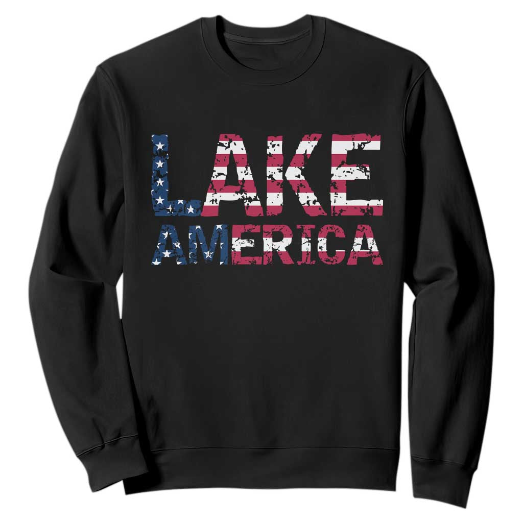 Lake America Est 2026 Patriotic American Flag Sweatshirt Distressed Bold Graphic USA Great Lakes Pride Gift