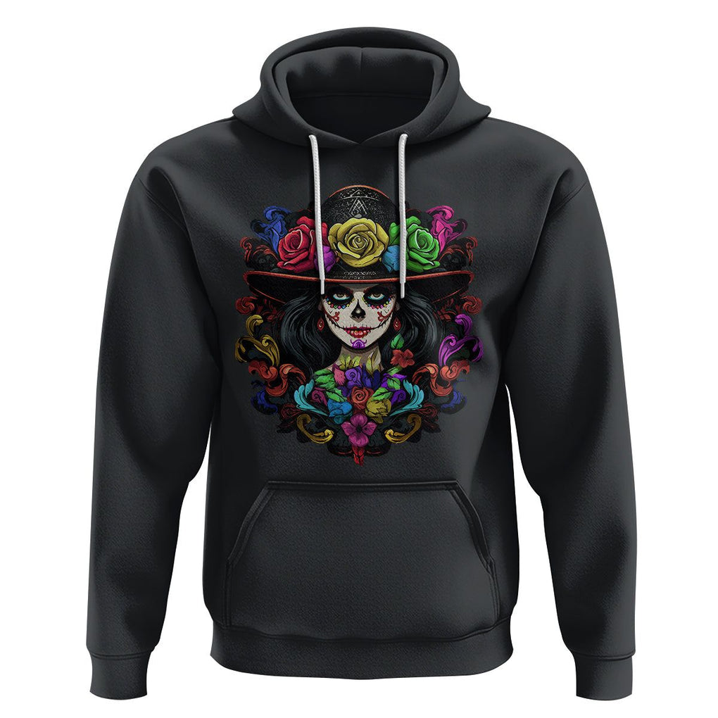 Day of the Dead Hoodie Dia De Los Muertos Sugar Skull Women La Catrina TS02 Black Printyourwear