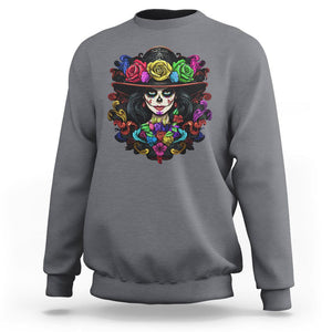 Day of the Dead Sweatshirt Dia De Los Muertos Sugar Skull Women La Catrina TS02 Charcoal Printyourwear