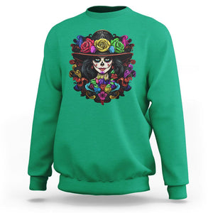 Day of the Dead Sweatshirt Dia De Los Muertos Sugar Skull Women La Catrina TS02 Irish Green Printyourwear