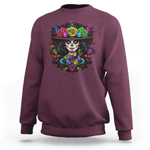 Day of the Dead Sweatshirt Dia De Los Muertos Sugar Skull Women La Catrina TS02 Maroon Printyourwear