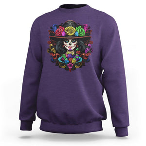 Day of the Dead Sweatshirt Dia De Los Muertos Sugar Skull Women La Catrina TS02 Purple Printyourwear