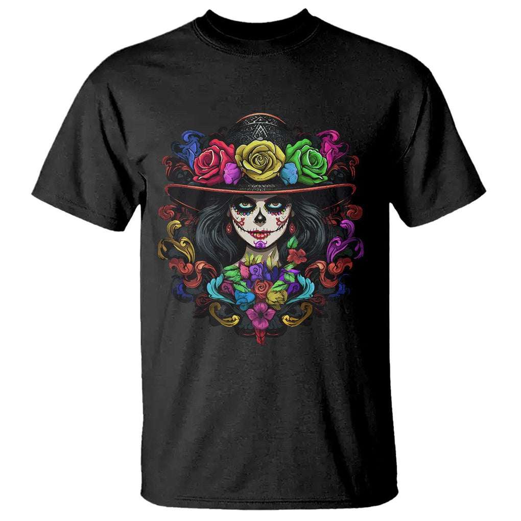 Day of the Dead T Shirt Dia De Los Muertos Sugar Skull Women La Catrina TS02 Black Printyourwear