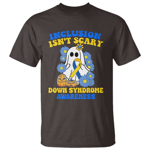 Down Syndrome Awareness T Shirt Inclusion Isn't Scary Halloween Ghost Boo Sheet Support Squad TS02 Dark Chocolate Printyourwear