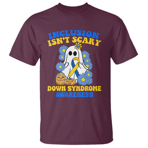 Down Syndrome Awareness T Shirt Inclusion Isn't Scary Halloween Ghost Boo Sheet Support Squad TS02 Maroon Printyourwear