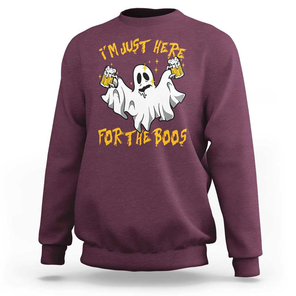 Ghost Halloween Costume Sweatshirt I'm Just Here For The Boos Drunk Drinking Boo Sheet TS02 Maroon Print Your Wear