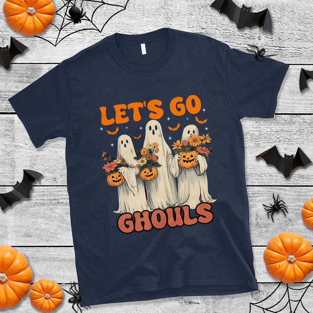 Ghost Halloween Costume T Shirt Let's Go Ghouls Retro Boo Sheet TS02 Navy Print Your Wear