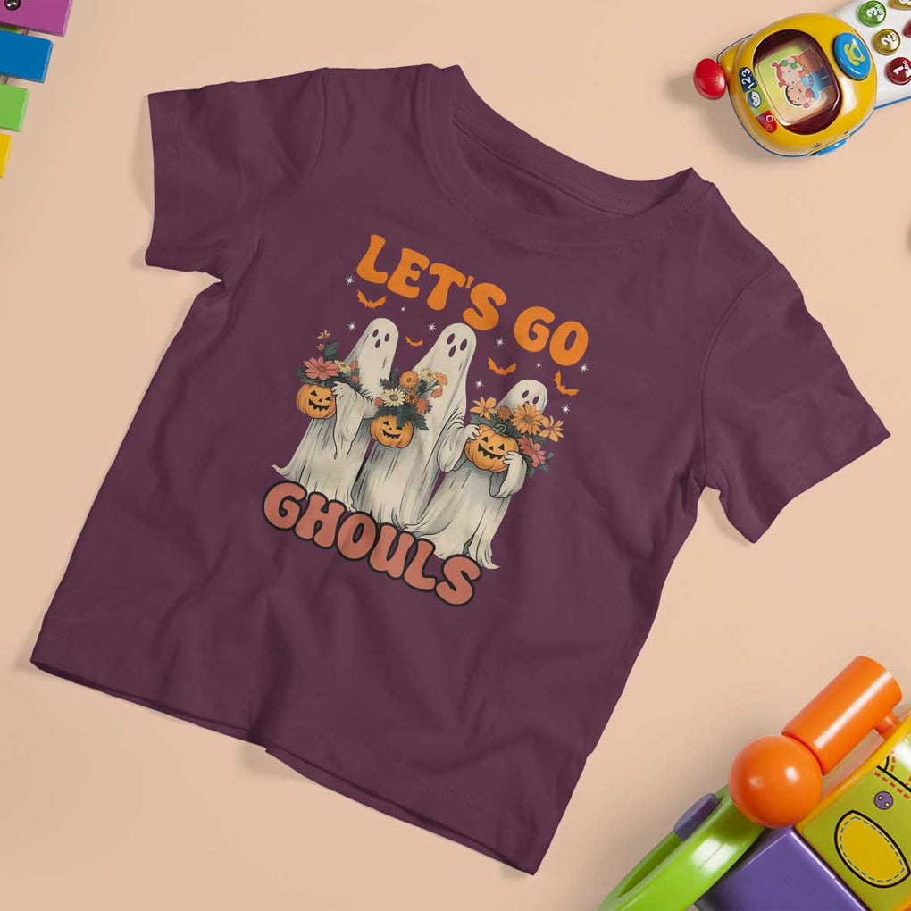 Ghost Halloween Costume T Shirt For Kid Let's Go Ghouls Retro Boo Sheet TS02 Maroon Print Your Wear