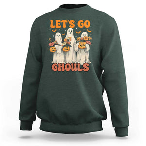 Ghost Halloween Costume Sweatshirt Let's Go Ghouls Retro Boo Sheet TS02 Dark Forest Green Print Your Wear