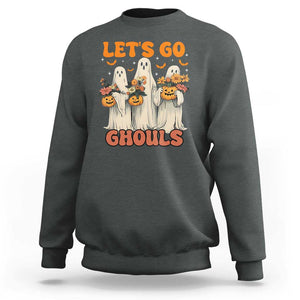 Ghost Halloween Costume Sweatshirt Let's Go Ghouls Retro Boo Sheet TS02 Dark Heather Print Your Wear