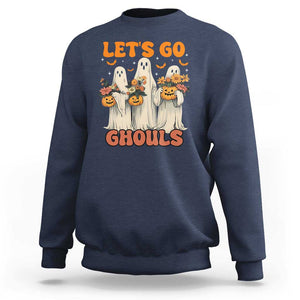 Ghost Halloween Costume Sweatshirt Let's Go Ghouls Retro Boo Sheet TS02 Navy Print Your Wear