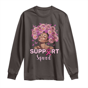 Breast Cancer Awareness Long Sleeve Shirt Black Afro Woman Support Squad Pink Ribbon Sunflower TS02 Dark Chocolate Print Your Wear