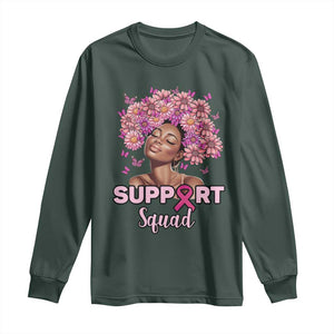 Breast Cancer Awareness Long Sleeve Shirt Black Afro Woman Support Squad Pink Ribbon Sunflower TS02 Dark Forest Green Print Your Wear