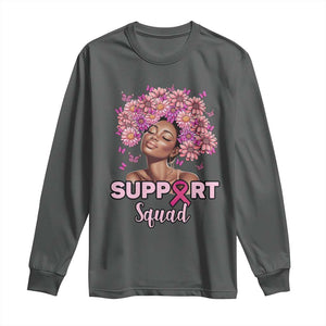 Breast Cancer Awareness Long Sleeve Shirt Black Afro Woman Support Squad Pink Ribbon Sunflower TS02 Dark Heather Print Your Wear