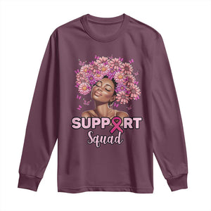 Breast Cancer Awareness Long Sleeve Shirt Black Afro Woman Support Squad Pink Ribbon Sunflower TS02 Maroon Print Your Wear