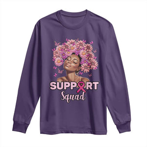 Breast Cancer Awareness Long Sleeve Shirt Black Afro Woman Support Squad Pink Ribbon Sunflower TS02 Purple Print Your Wear