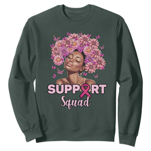 Breast Cancer Awareness Sweatshirt Support Squad Black Afro Women Pink Ribbon Sunflower TS02 Dark Forest Green Printyourwear