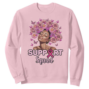 Breast Cancer Awareness Sweatshirt Support Squad Black Afro Women Pink Ribbon Sunflower TS02 Light Pink Printyourwear