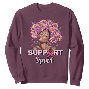 Breast Cancer Awareness Sweatshirt Support Squad Black Afro Women Pink Ribbon Sunflower TS02 Maroon Printyourwear