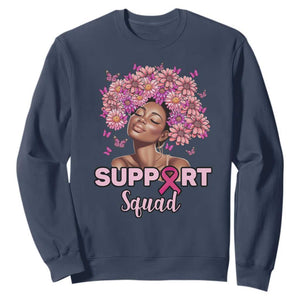 Breast Cancer Awareness Sweatshirt Support Squad Black Afro Women Pink Ribbon Sunflower TS02 Navy Printyourwear