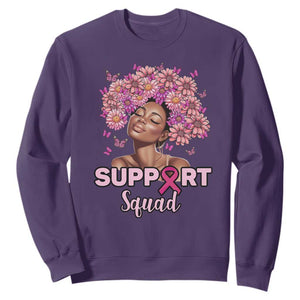 Breast Cancer Awareness Sweatshirt Support Squad Black Afro Women Pink Ribbon Sunflower TS02 Purple Printyourwear