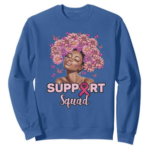 Breast Cancer Awareness Sweatshirt Support Squad Black Afro Women Pink Ribbon Sunflower TS02 Royal Blue Printyourwear