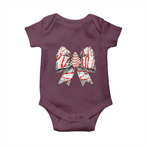 Coquette Bow Christmas Tree Cake Baby Onesie Xmas Vibes TS02 Maroon Print Your Wear