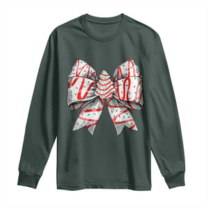 Coquette Bow Christmas Tree Cake Long Sleeve Shirt Xmas Vibes TS02 Dark Forest Green Print Your Wear