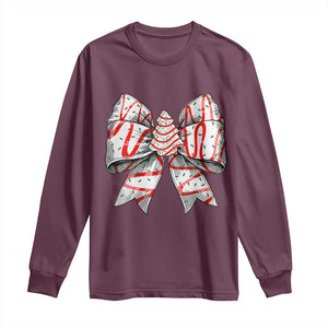 Coquette Bow Christmas Tree Cake Long Sleeve Shirt Xmas Vibes TS02 Maroon Print Your Wear