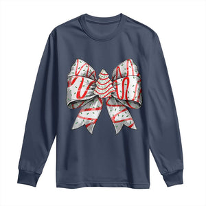 Coquette Bow Christmas Tree Cake Long Sleeve Shirt Xmas Vibes TS02 Navy Print Your Wear