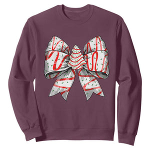 Coquette Bow Christmas Tree Cake Sweatshirt Xmas Vibes TS02 Maroon Print Your Wear