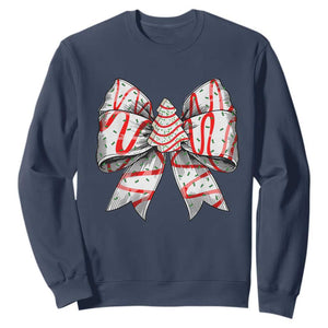 Coquette Bow Christmas Tree Cake Sweatshirt Xmas Vibes TS02 Navy Print Your Wear