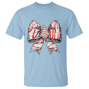 Coquette Bow Christmas Tree Cake T Shirt Xmas Vibes TS02 Light Blue Print Your Wear