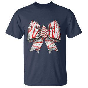 Coquette Bow Christmas Tree Cake T Shirt Xmas Vibes TS02 Navy Print Your Wear