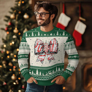 Coquette Bow Christmas Tree Cake Ugly Christmas Sweater Xmas Vibes TS02 Green Print Your Wear