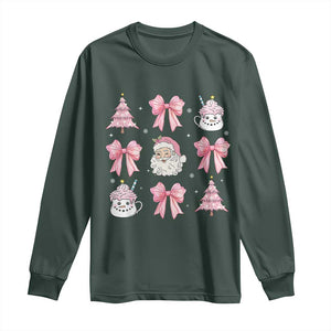 Pink Christmas Coquette Bow Long Sleeve Shirt Santa Festive Xmas Vibe TS02 Dark Forest Green Print Your Wear