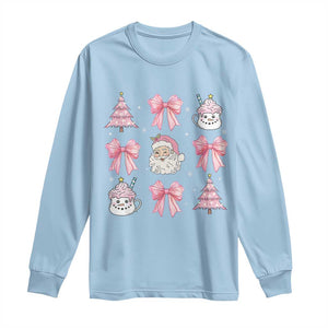 Pink Christmas Coquette Bow Long Sleeve Shirt Santa Festive Xmas Vibe TS02 Light Blue Print Your Wear