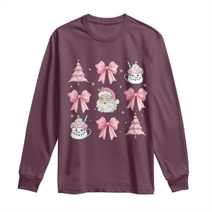 Pink Christmas Coquette Bow Long Sleeve Shirt Santa Festive Xmas Vibe TS02 Maroon Print Your Wear