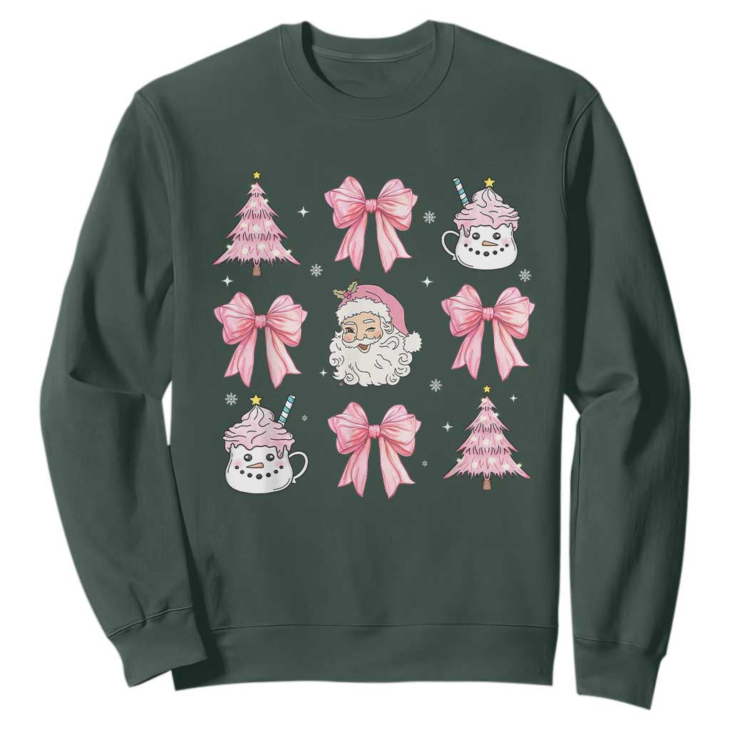 Pink Christmas Coquette Bow Sweatshirt Santa Festive Xmas Vibe TS02 Dark Forest Green Print Your Wear
