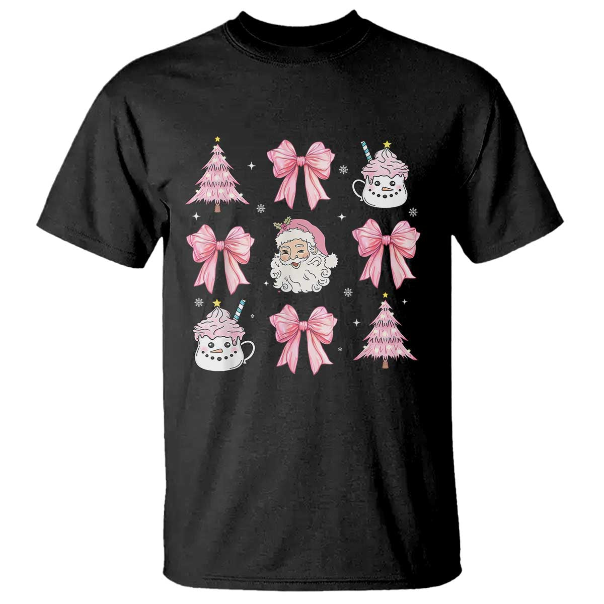 Pink Christmas Coquette Bow T Shirt Santa Festive Xmas Vibe TS02 Black Print Your Wear