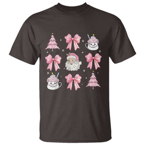 Pink Christmas Coquette Bow T Shirt Santa Festive Xmas Vibe TS02 Dark Chocolate Print Your Wear