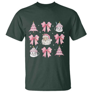 Pink Christmas Coquette Bow T Shirt Santa Festive Xmas Vibe TS02 Dark Forest Green Print Your Wear