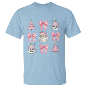 Pink Christmas Coquette Bow T Shirt Santa Festive Xmas Vibe TS02 Light Blue Print Your Wear