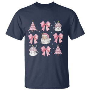 Pink Christmas Coquette Bow T Shirt Santa Festive Xmas Vibe TS02 Navy Print Your Wear