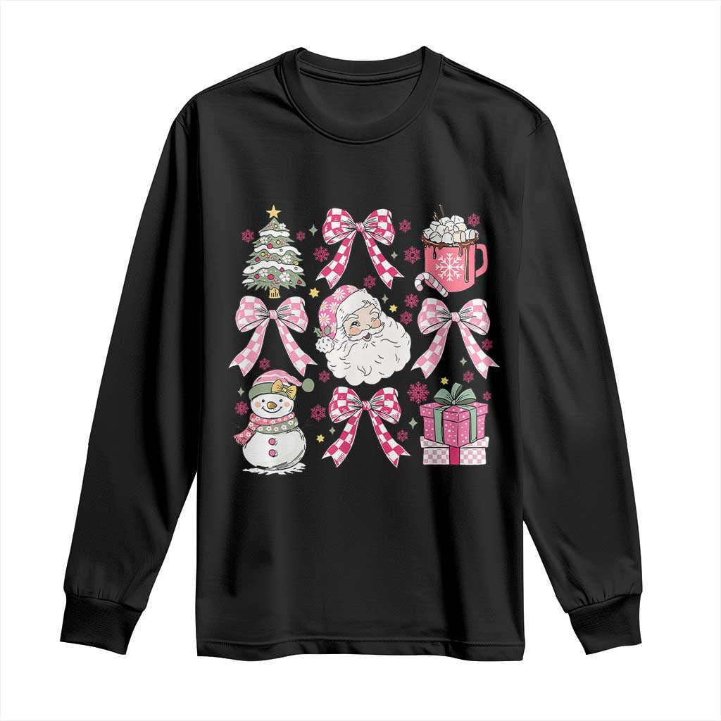 Retro Santa Claus Pink Coquette Bow Long Sleeve Shirt Festive Xmas Vibe TS02 Black Print Your Wear