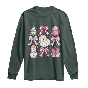 Retro Santa Claus Pink Coquette Bow Long Sleeve Shirt Festive Xmas Vibe TS02 Dark Forest Green Print Your Wear