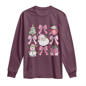 Retro Santa Claus Pink Coquette Bow Long Sleeve Shirt Festive Xmas Vibe TS02 Maroon Print Your Wear