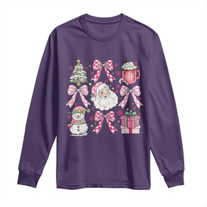 Retro Santa Claus Pink Coquette Bow Long Sleeve Shirt Festive Xmas Vibe TS02 Purple Print Your Wear