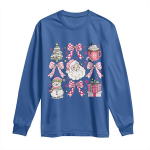 Retro Santa Claus Pink Coquette Bow Long Sleeve Shirt Festive Xmas Vibe TS02 Royal Blue Print Your Wear