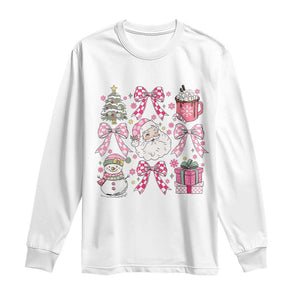 Retro Santa Claus Pink Coquette Bow Long Sleeve Shirt Festive Xmas Vibe TS02 White Print Your Wear